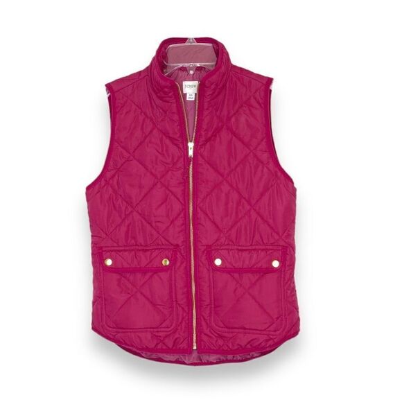 J. Crew Factory Women’s Raspberry Quilted Vest Gold Buttons and Zipper Size XS - Picture 1 of 9
